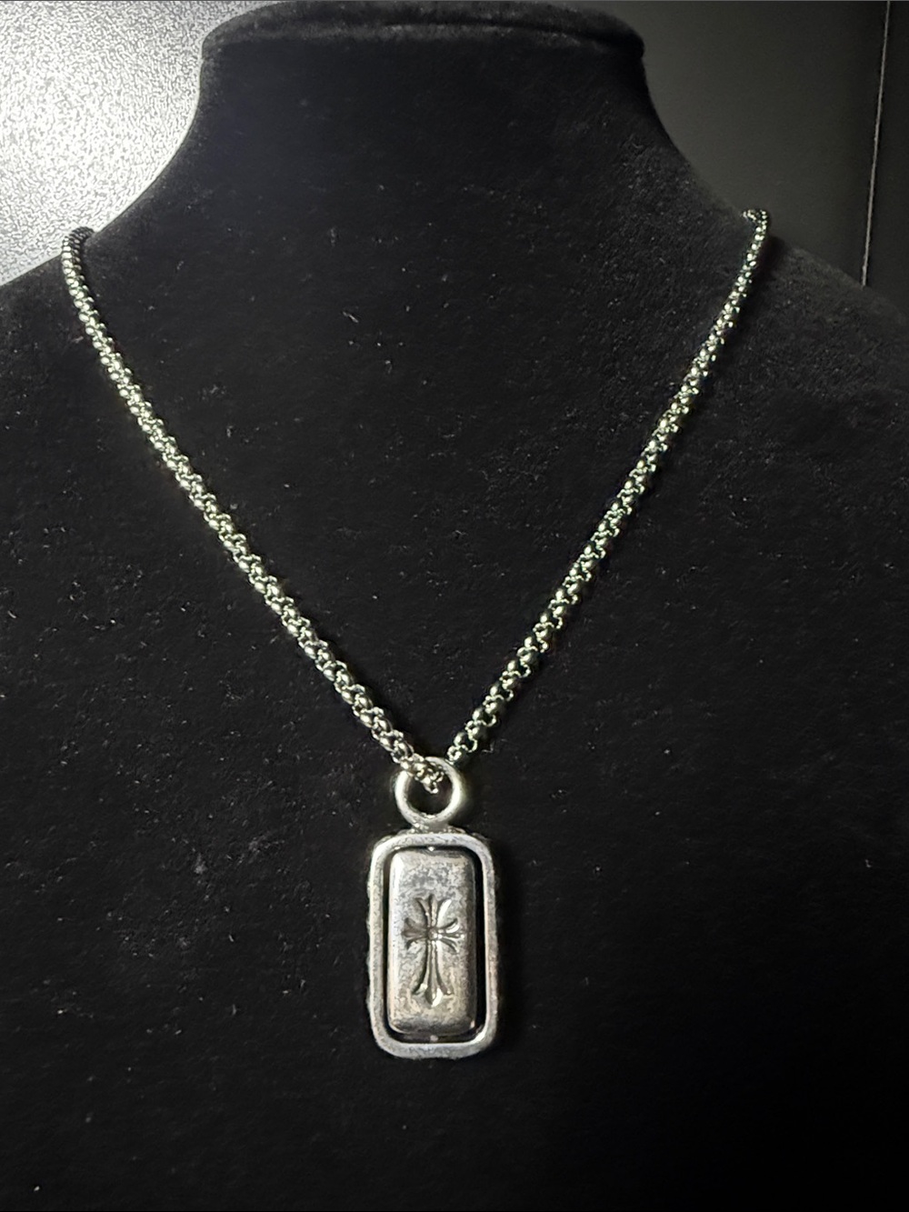 Sterling-Style Silver Cross Rectangular Pendant Necklace - Men’s Jewelry